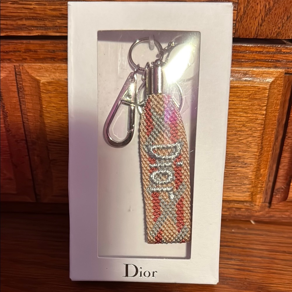 Dior Keychain with Red and Beige Design